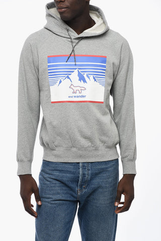 MAISON KITSUNE' Fleeced Cotton Hoodie with Frontal Print