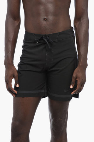 Stretch-Fabric Boxer Swim Trunks