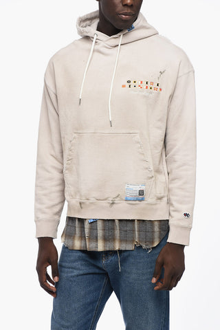 Distressed Cotton Hoodie with Double Layer