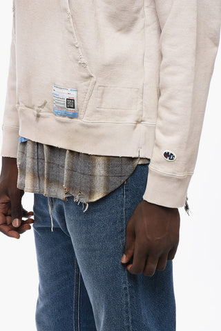 Distressed Cotton Hoodie with Double Layer