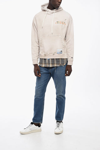 Distressed Cotton Hoodie with Double Layer
