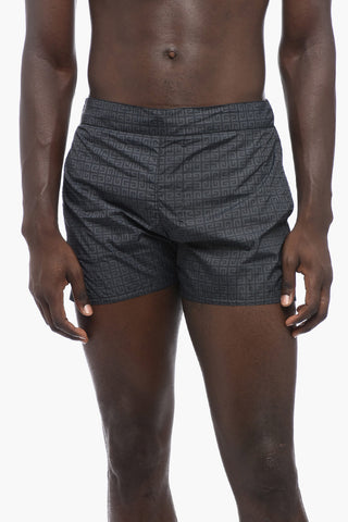 Two-Tone Nylon Swim Shorts with All-Over Logo