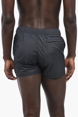 Two-Tone Nylon Swim Shorts with All-Over Logo