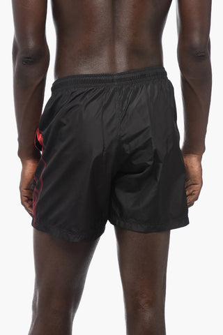 Two-Tone Swim Shorts with Orchid Print