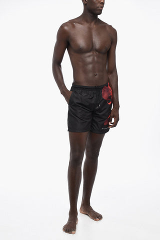 Two-Tone Swim Shorts with Orchid Print
