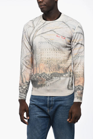 Printed Wool Blend Crew-Neck Sweater