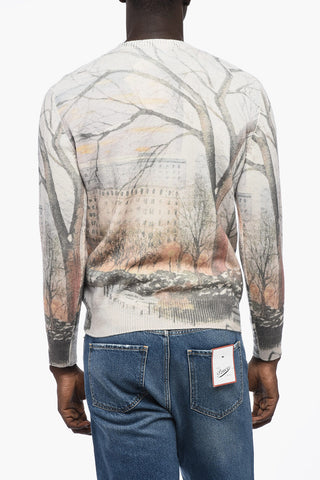 Printed Wool Blend Crew-Neck Sweater