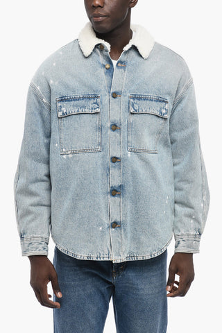 Giubbotto di Jeans con Motivo Paint-Splatter con Interno Shearling
