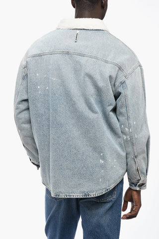 Giubbotto di Jeans con Motivo Paint-Splatter con Interno Shearling