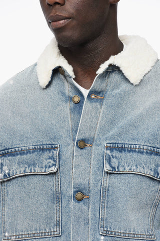 Giubbotto di Jeans con Motivo Paint-Splatter con Interno Shearling