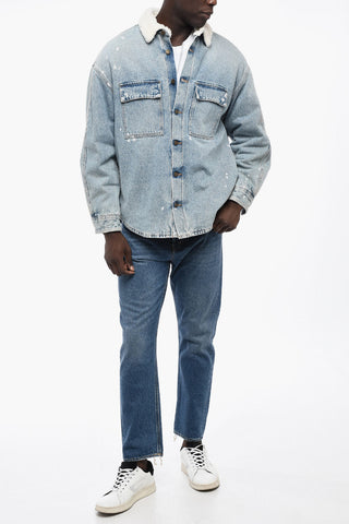 Giubbotto di Jeans con Motivo Paint-Splatter con Interno Shearling