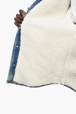 Giubbotto di Jeans con Motivo Paint-Splatter con Interno Shearling