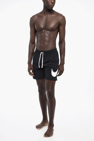 Nylon Boxer Swim Shorts with Printed Logo