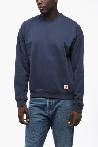 Solid Color Brushed Cotton Crew-neck Sweatshirt