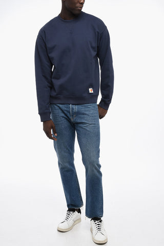 Solid Color Brushed Cotton Crew-neck Sweatshirt