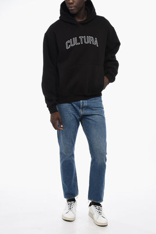 Felpa Hoodie in Cotone Felpato con Ricamo