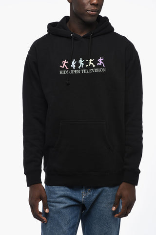 Felpa Hoodie in Cotone Felpato con Ricamo