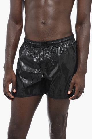 Solid Color Swim Shorts with Graffiti Print