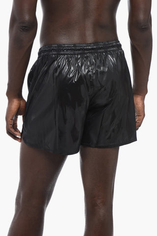 Solid Color Swim Shorts with Graffiti Print