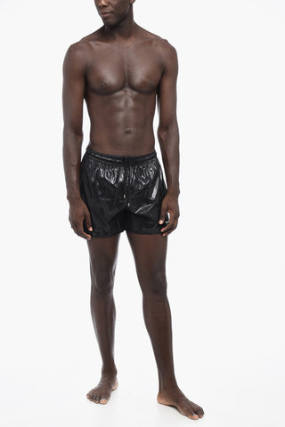 Solid Color Swim Shorts with Graffiti Print
