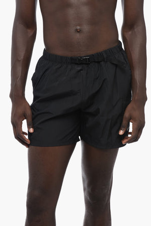 Costume da Bagno Boxer Cargo in Tinta Unita con Cintura Industrial