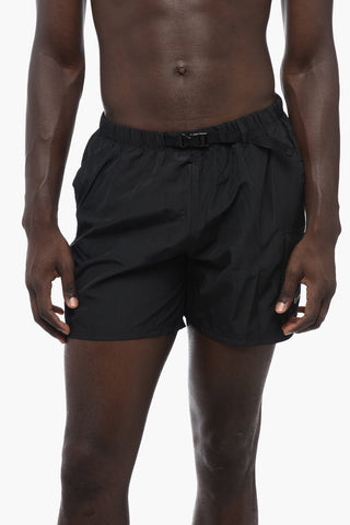 Costume da Bagno Boxer Cargo in Tinta Unita con Cintura Industrial