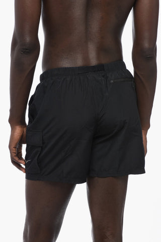 Costume da Bagno Boxer Cargo in Tinta Unita con Cintura Industrial