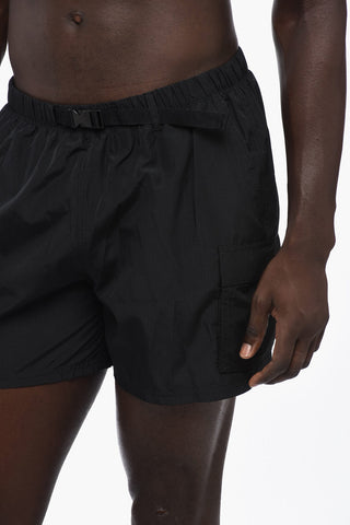 Costume da Bagno Boxer Cargo in Tinta Unita con Cintura Industrial