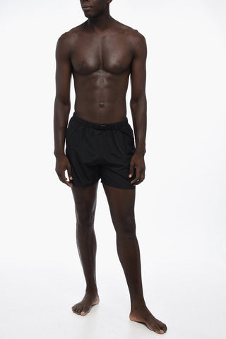 Costume da Bagno Boxer Cargo in Tinta Unita con Cintura Industrial