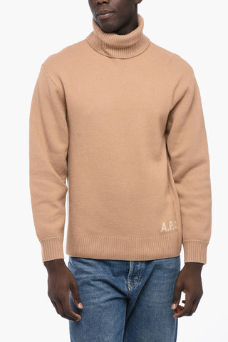Virgin Wool Turtleneck Sweater with Rib Edges