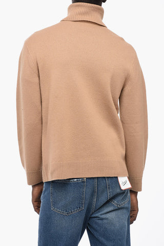 Virgin Wool Turtleneck Sweater with Rib Edges