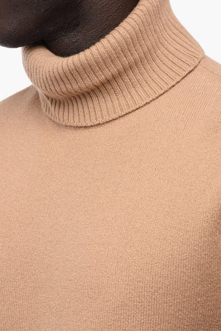 Virgin Wool Turtleneck Sweater with Rib Edges