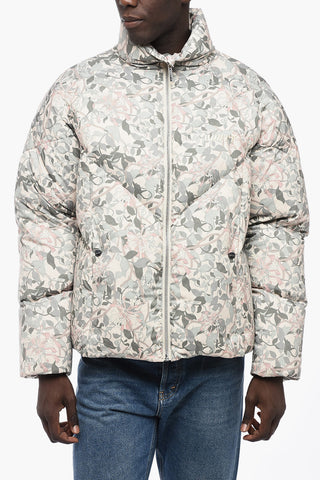 Floral-Motif Down Jacket with Zip Closure