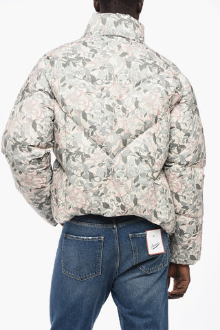 Floral-Motif Down Jacket with Zip Closure