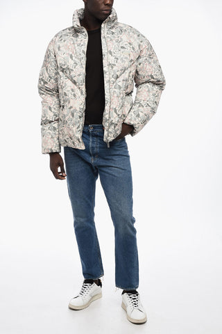 Floral-Motif Down Jacket with Zip Closure
