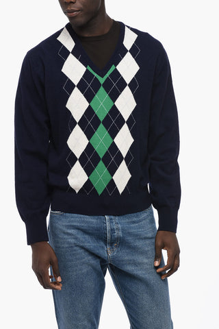 Argyle Motif V-Neck Sweater