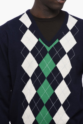 Argyle Motif V-Neck Sweater