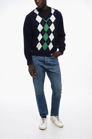Argyle Motif V-Neck Sweater
