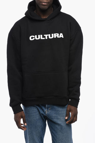 Fleeced-Cotton Hoodie with Contrast Logo