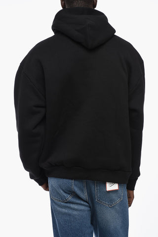 Fleeced-Cotton Hoodie with Contrast Logo
