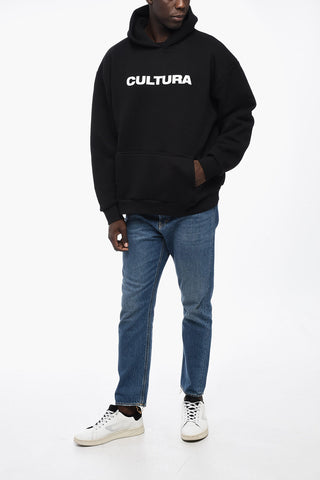 Fleeced-Cotton Hoodie with Contrast Logo