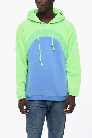 Felpa Hoodie Bicolore in Cotone Garzato