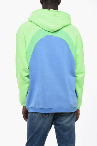 Felpa Hoodie Bicolore in Cotone Garzato