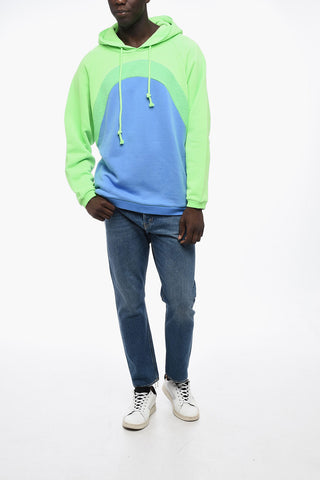 Felpa Hoodie Bicolore in Cotone Garzato