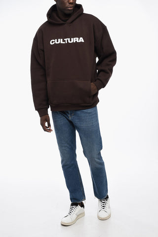 Felpa Hoodie in cotone Felpato con Logo a Contrasto