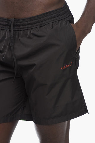 Solid Color MOON TAB Swim Shorts with Contrasting Print