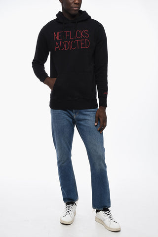 Solid Color Hoodie with Contrast Embroidery