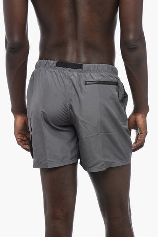 Solid-Color Boxer Swim Trunks with Industrial Belt