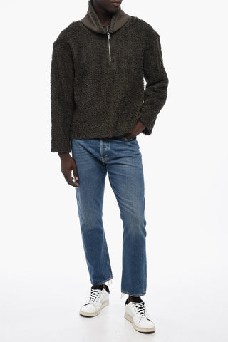 Textured Cotton Sweater with Half Zip