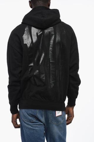 Felpa Hoodie in Cotone Garzato con Maxi Stampa